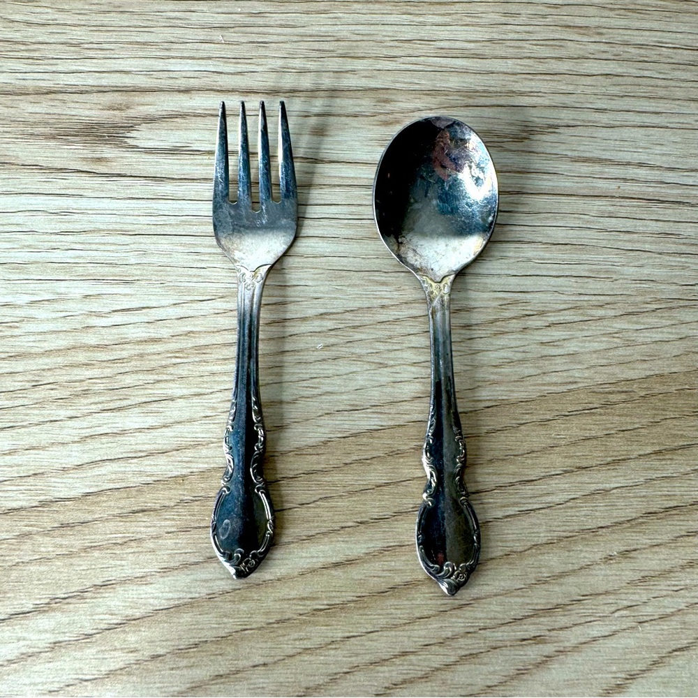 1847 Rogers Bros I S Silverplated Reflection Baby Spoon‎ & Fork Silverware Set